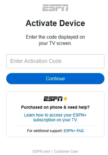 Introduce el código de activación en espn