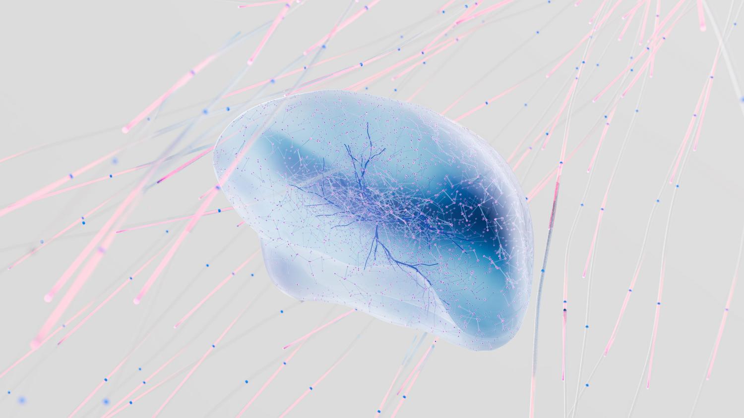 Red neuronal artificial Visualización 3D abstracta de una red neuronal con conexiones neuronales en colores suaves, representando el flujo de datos en la IA.