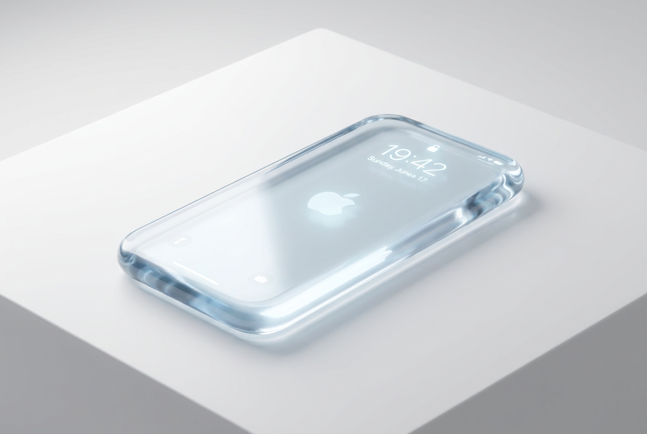 Concepto de iPhone de 20 aniversario con diseño de bloque único de cristal fluido y bordes curvos. Concepto de iPhone de 20 aniversario con diseño de bloque único de cristal fluido y bordes curvos.