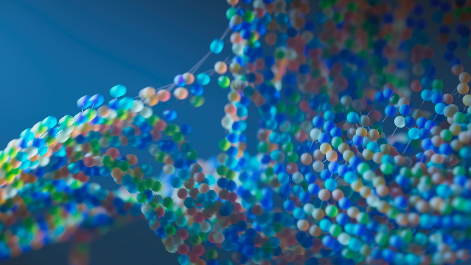 Representación abstracta y colorida de una estructura molecular, simbolizando el diseño de proteínas mediante IA. Representación abstracta y colorida de una estructura molecular, simbolizando el diseño de proteínas mediante IA.
